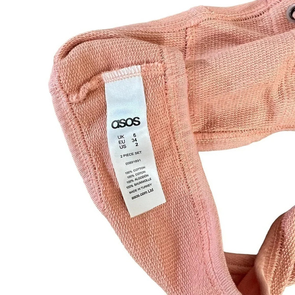 ASOS Peach Pink Crop Tube Top Size 2 Lace Up Front Grommet Spring Summer Cropped - Picture 3 of 3